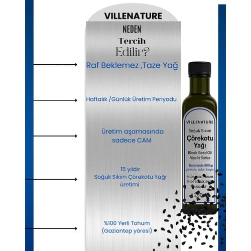 Villenature 2'li Set Soğuk Sıkım Çörekotu Yağı “black Seed Oil” (Nigella Sativa) 250 ml - Thumbnail 2