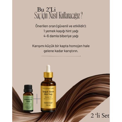 Villenature 2'li Biberiye Yağı 20 ml & Hint Yağı 50 ml Set - %100 Saf ve Organik - Thumbnail 6