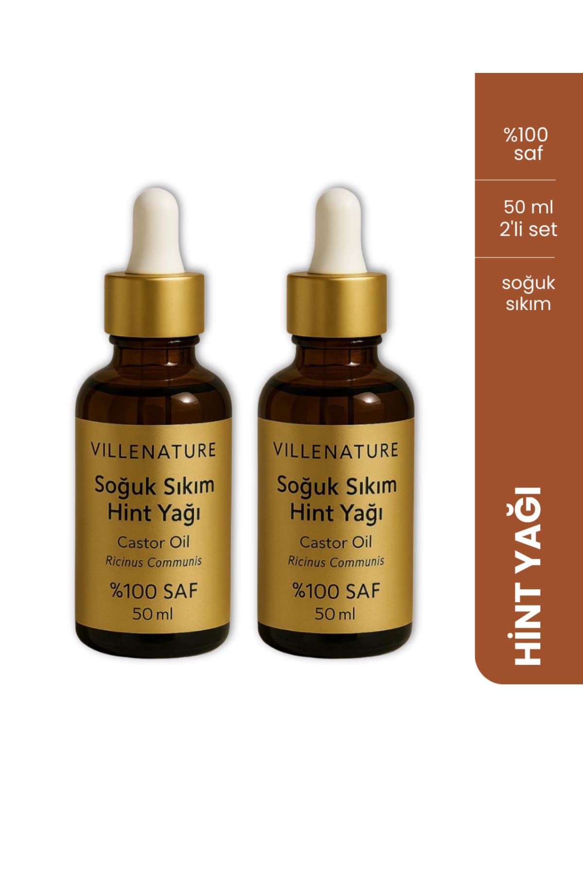 2'li Set Soğuk Sıkım Hint Yağı “Castor Oil” (Hekzansız) 50 ML