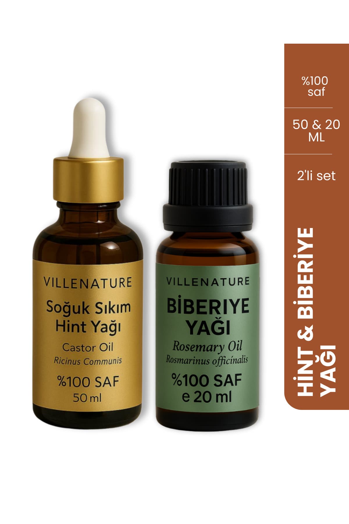 2'li Biberiye Yağı 20 ML & Hint Yağı 50 ML Set - %100 Saf ve Organik