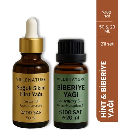 Villenature 2'li Biberiye Yağı 20 ml & Hint Yağı 50 ml Set - %100 Saf ve Organik
