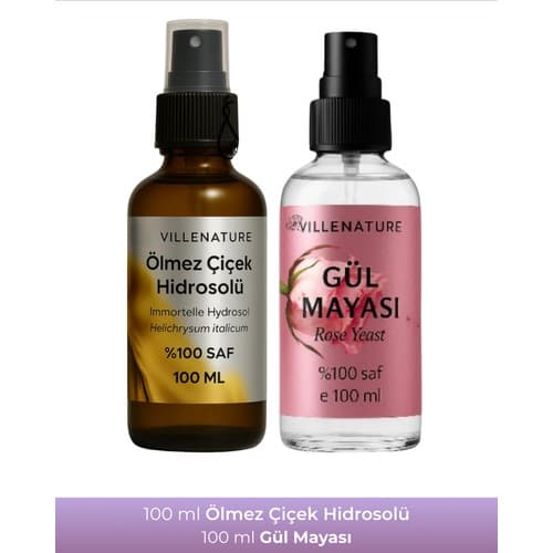 Villenature 2'li Set Ölmez Çiçek Hidrosolü 100 ml & Gül Mayası 100 ml